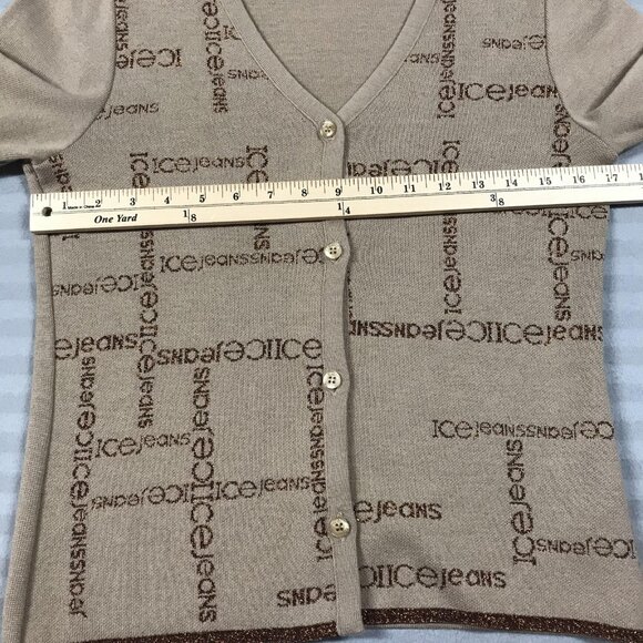 Iceberg Ice Jeans Cardigan Sweater Womens Small Beige Logo Monogram Made Italy - Picture 8 of 11